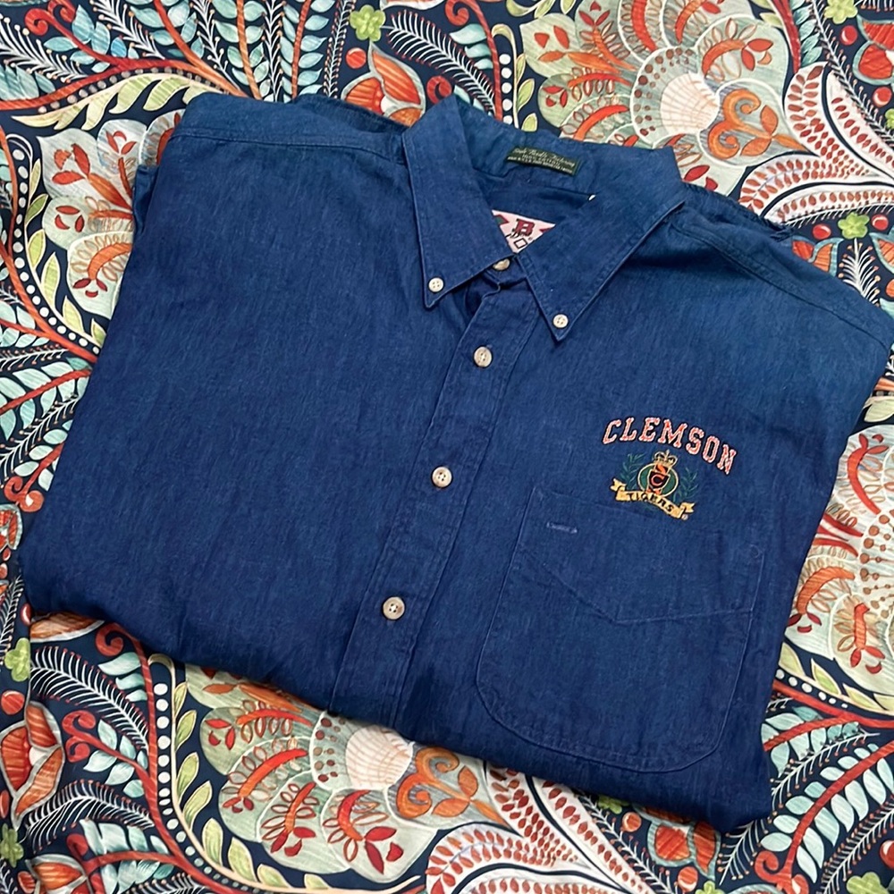 Clemson - long sleeve button down. Mens - XL - Denim.